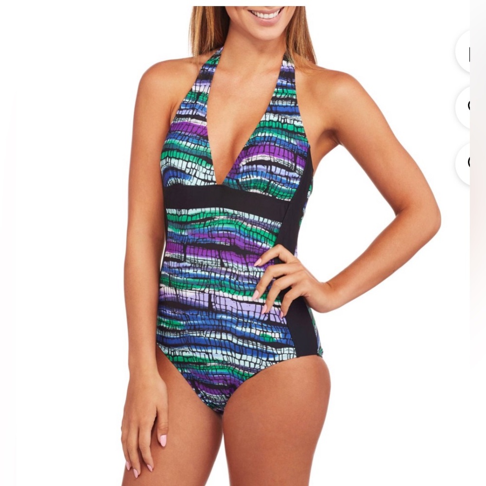 New Your Best Look Size 14  Geometric Tummy Control Swimsuit Y2K Geometric Print